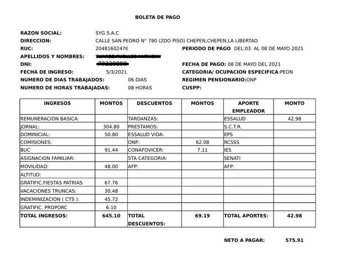 boleta de pagos de haberes